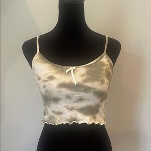 Cream & olive  Tie-Dye Ribbed Crop Top